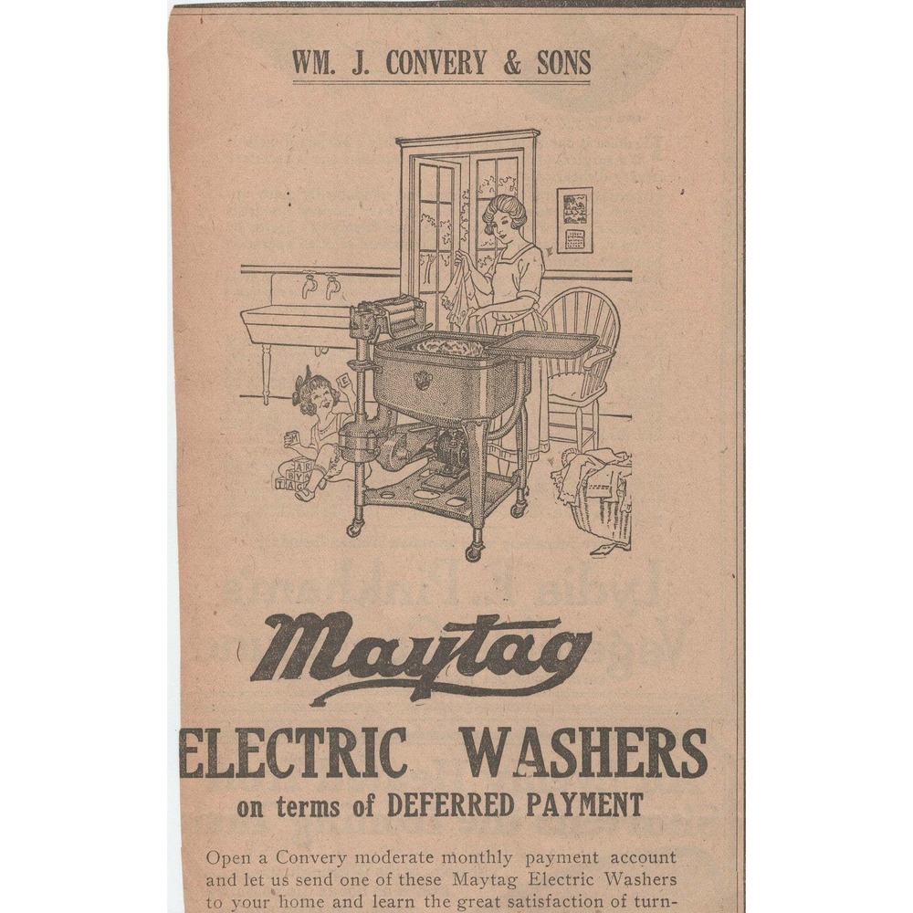 Vintage Maytag Electric Washers Print Ad Wm J Convery & Sons Laundry Decor